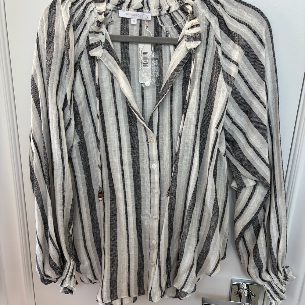 Olivaceous Black and White Striped Blouse